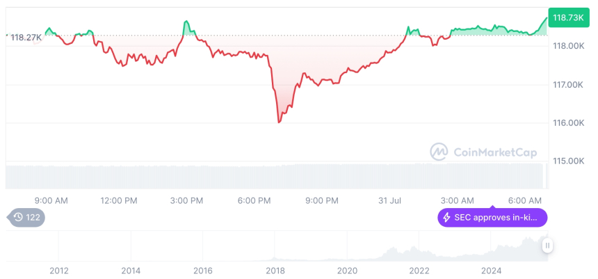  [저녁 시세브리핑] 암호화폐 시장 혼조세… 비트코인 11만8,683달러, 이더리움 3,872달러