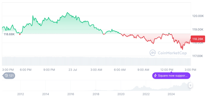  [자정 시세브리핑] 암호화폐 시장 혼조세… 비트코인 11만8천 달러, 이더리움 3,619달러