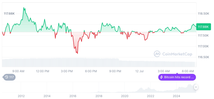  [저녁 시세브리핑] 암호화폐 시장 혼조세… 비트코인 117,887달러, 이더리움 2,961달러