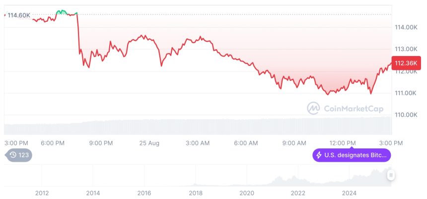  [자정 시세브리핑] 암호화폐 시장 하락세… 비트코인 112,263달러, 이더리움 4,659달러