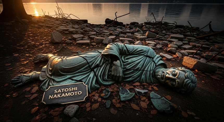  도난됐던 사토시 나카모토 동상, 루가노 호숫가서 파손된 채 발견