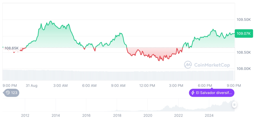  [모닝 시세브리핑] 암호화폐 시장 혼조세… 비트코인 109,076달러, 이더리움 4,454달러
