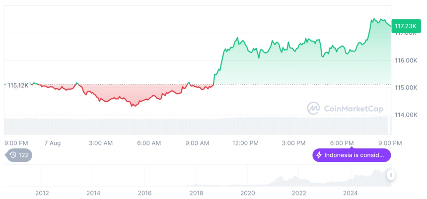  [모닝 시세브리핑] 암호화폐 시장 혼조세… 비트코인 11만7천 달러, 이더리움 3,874달러
