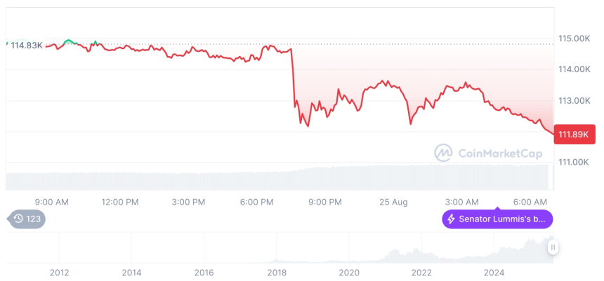  [저녁 시세브리핑] 암호화폐 시장 하락세… 비트코인 11만1896달러, 이더리움 4637달러