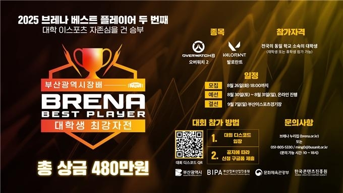  부산시, e스포츠로 대학생 공략…‘2025 브레나 베스트 플레이어’ 대회 연다