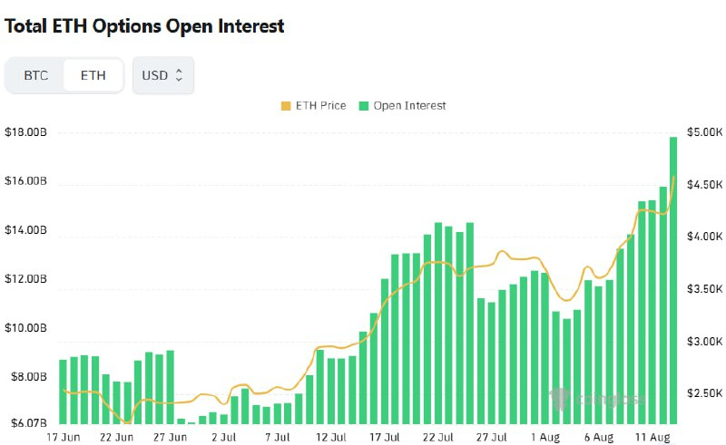  [이더 옵션 데일리] 이더리움 4500달러 돌파...옵션 시장 미결제약정·거래량 모두 강세