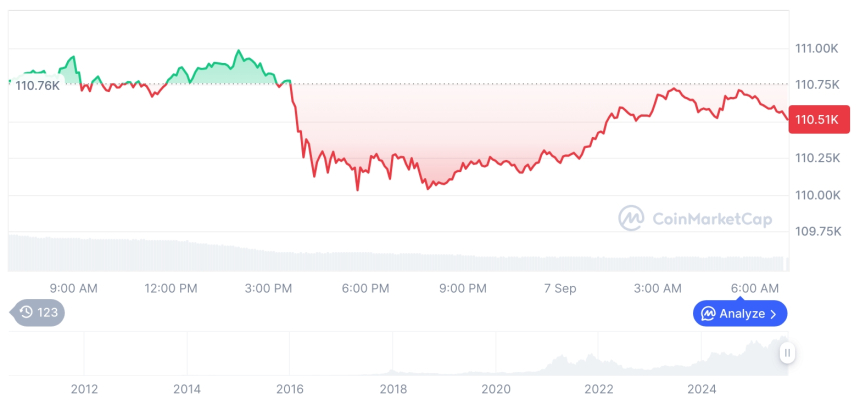  [저녁 시세브리핑] 암호화폐 시장 혼조세… 비트코인 110,523달러, 이더리움 4,284달러