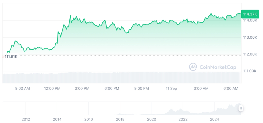  [저녁 시세브리핑] 암호화폐 시장 상승세… 비트코인 11만4370달러, 이더리움 4441달러