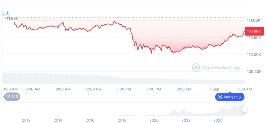  [오후 시세브리핑] 암호화폐 시장 혼조세… 비트코인 110,688달러, 이더리움 4,300달러
