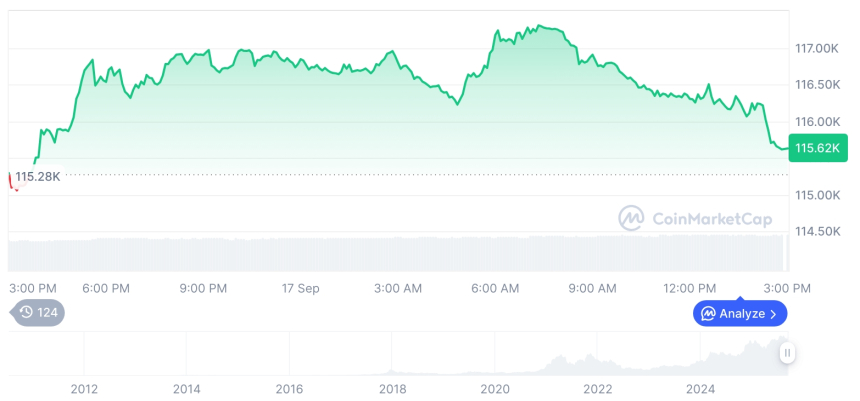  [자정 시세브리핑] 암호화폐 시장 혼조세… 비트코인 115,609달러, 이더리움 4,492달러