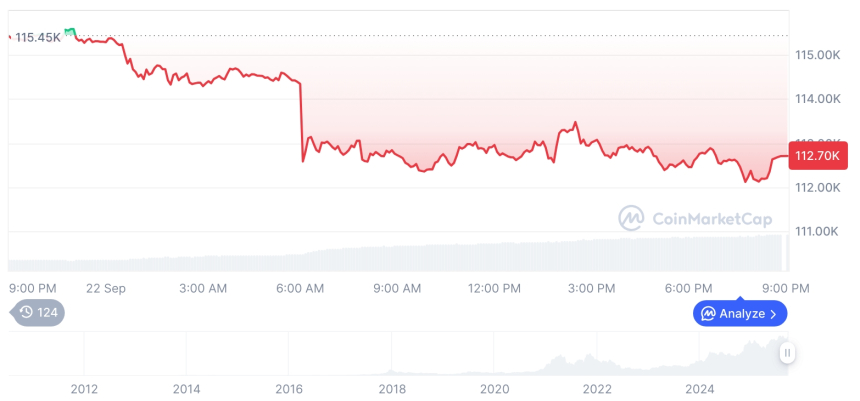  [모닝 시세브리핑] 암호화폐 시장 하락세… 비트코인 112,769달러, 이더리움 4,182달러