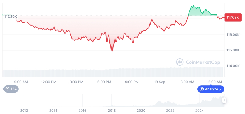  [저녁 시세브리핑] 암호화폐 시장 혼조세… 비트코인 117,104달러, 이더리움 4,572달러