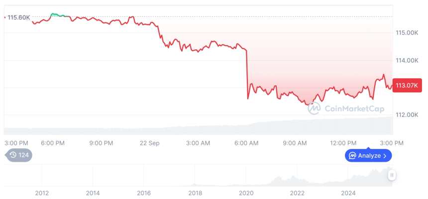  [자정 시세브리핑] 암호화폐 시장 하락세… 비트코인 11만3083달러, 이더리움 4194달러