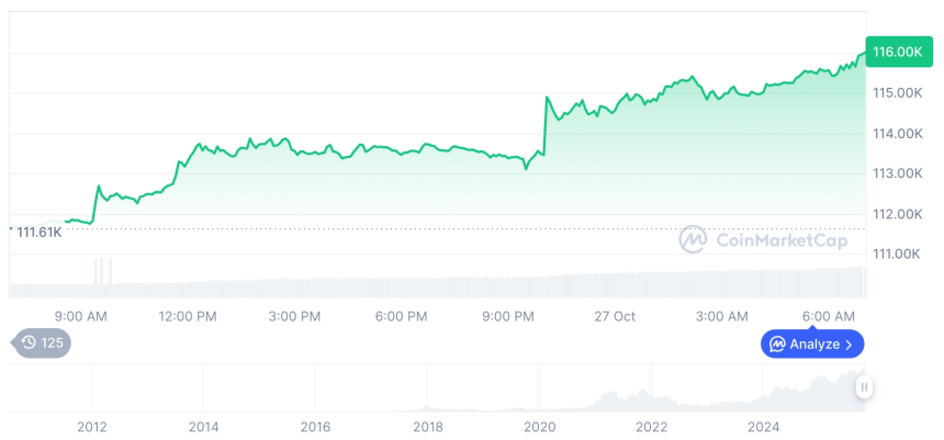  [저녁 시세브리핑] 암호화폐 시장 상승세… 비트코인 11만6천달러, 이더리움 4,234달러