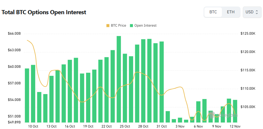 [비트 옵션 데일리] 미결제약정 540억 달러 하회…콜 우위 속 단기 하방 헤지 지속