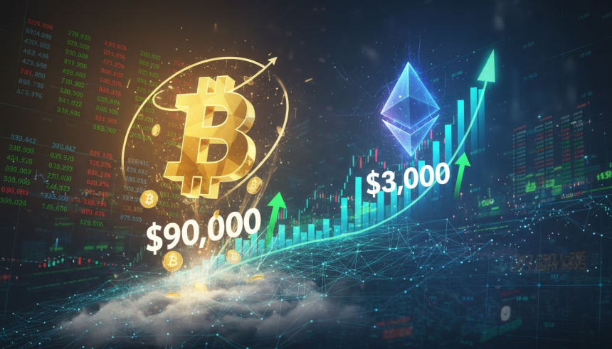  비트코인 9만 달러 재도전…이더리움, 3천 달러 회복하며 심리선 돌파