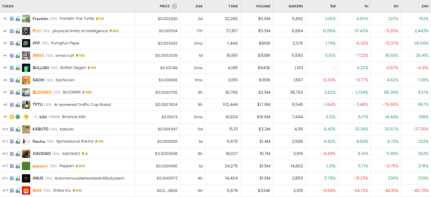  [DEX 리포트] 24시간 거래량 166억 달러...bibi·RIPS 급등