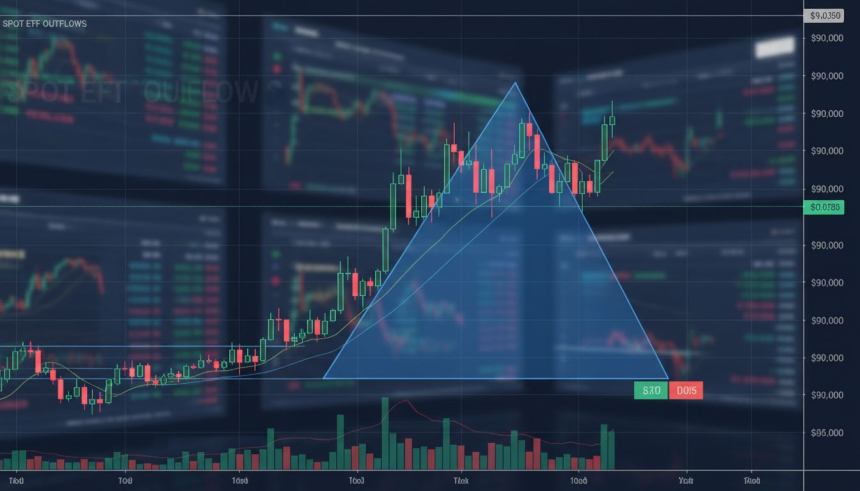  비트코인, 9만 달러 지지 지속…ETF 자금 이탈 속 '삼각수렴' 돌파 주목