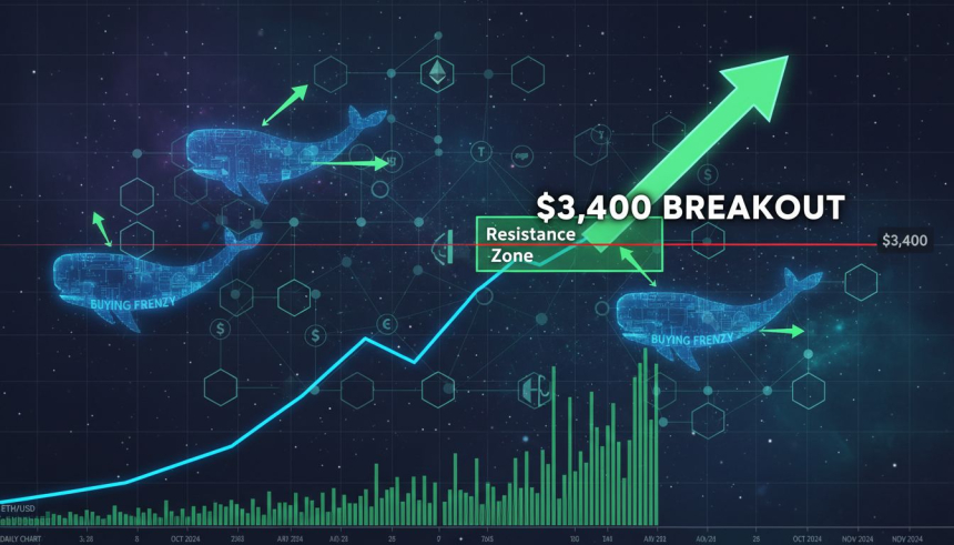  이더리움($ETH), 3,400달러 저항 눈앞…고래 매수세에 단기 반등 지속