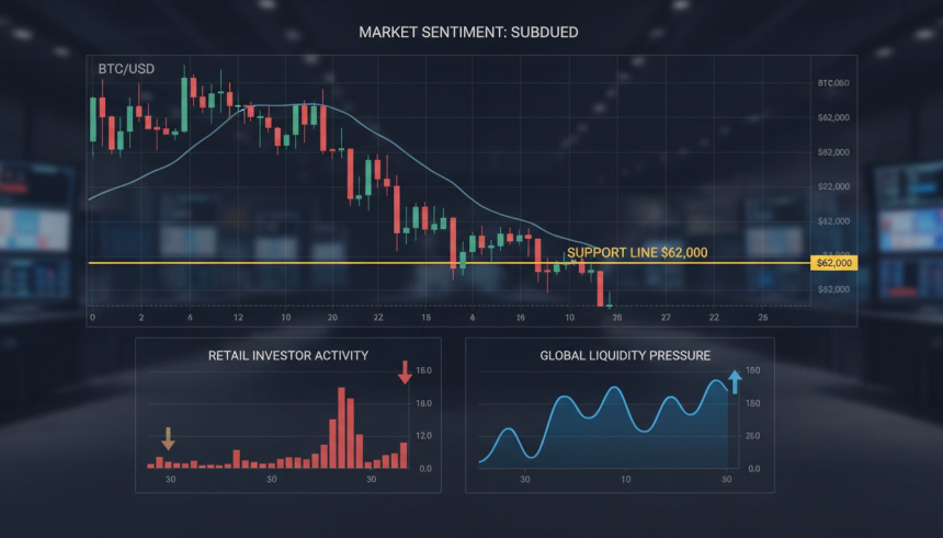  비트코인, 소매 수요 위축에 핵심 지지선 6.2만 달러 시험대 올라