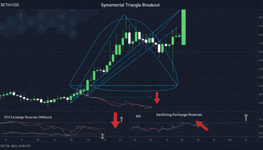  이더리움($ETH), 3,200달러 돌파 시도…삼각 수렴 상단 뚫을까