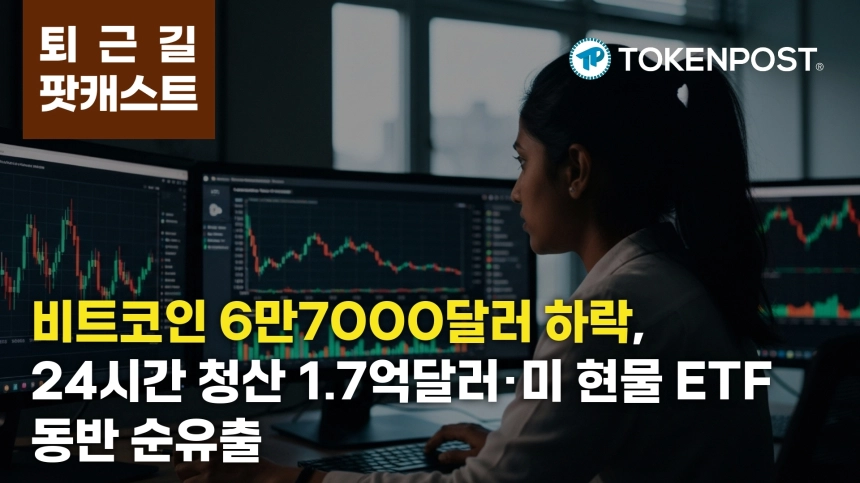2월 19일 퇴근길 팟캐스트 — 비트코인 6만7000달러선 하락…24시간 1억7287만달러 청산·미 ETF 동반 순유출