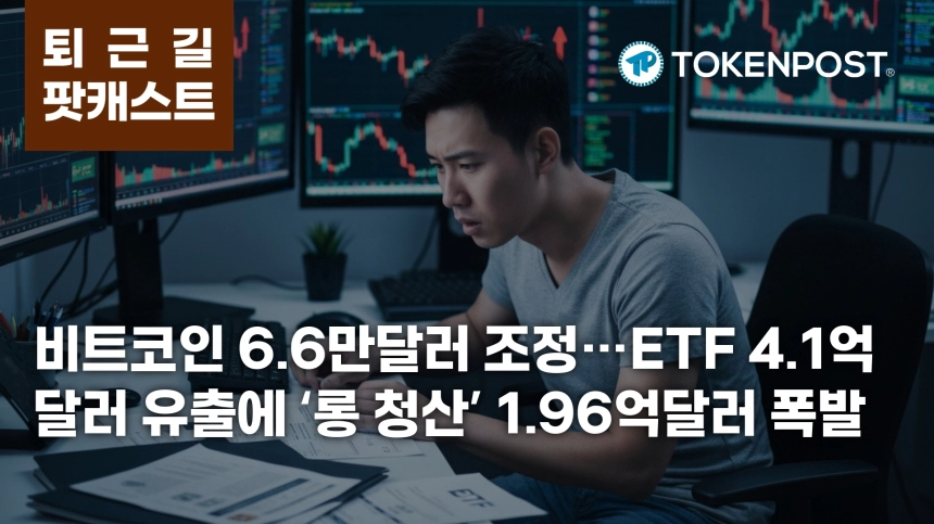 2월 13일 퇴근길 팟캐스트 — 비트코인 6만6316달러로 하락…ETF 4.1억달러 순유출 속 1.96억달러 청산