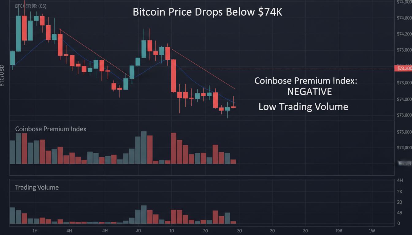 7만 4,000달러 붕괴… '코인베이스 프리미엄', 비트코인 현물 수요 급랭 시사