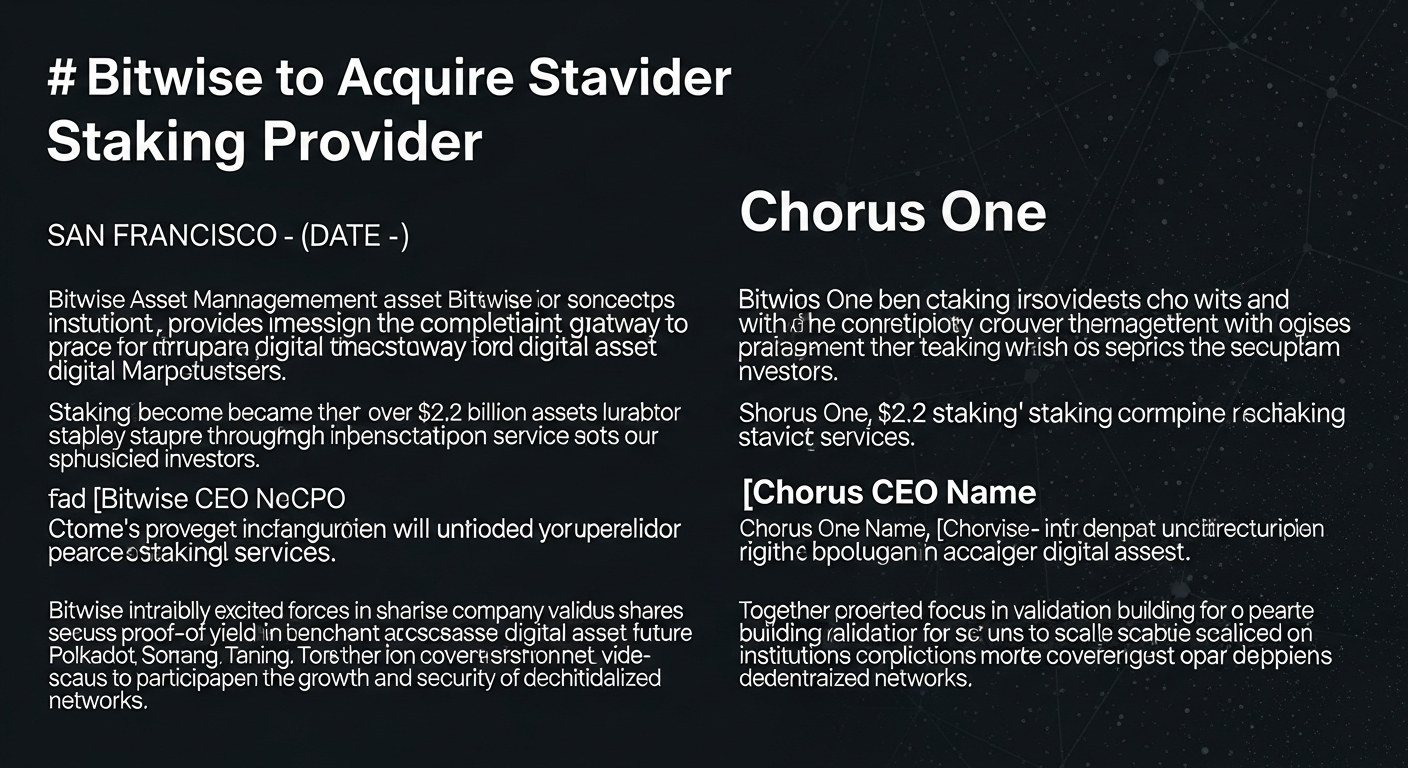 22억 달러 스테이킹 자산 확보… 비트와이즈, '콜러스원' 인수로 수익 다각화