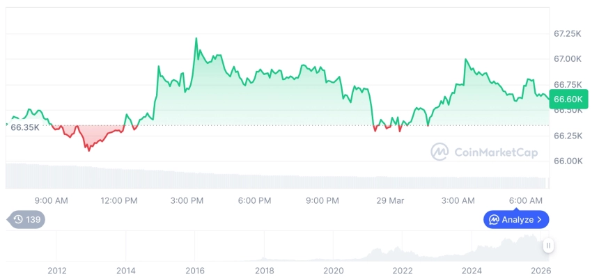 [저녁 시세브리핑] 암호화폐 시장 혼조세… 비트코인 66,688달러, 이더리움 2,004달러