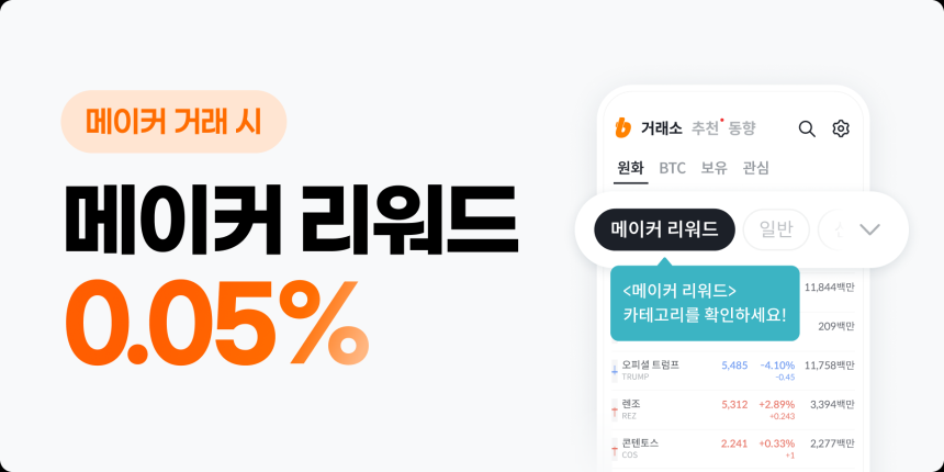 빗썸, ‘메이커 주문 거래’ 리워드 이벤트 진행
