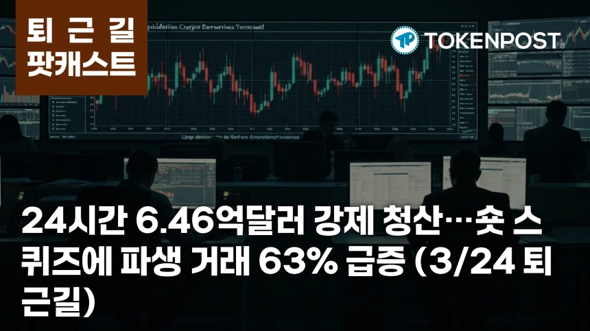 3월 24일 퇴근길 팟캐스트 — 24시간 6.46억달러 청산, 숏 스퀴즈가 시장 리듬을 바꿨다