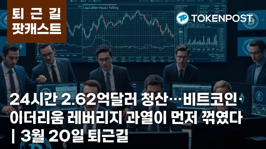 3월 20일 퇴근길 팟캐스트 — 24시간 2.62억달러 청산…비트코인·이더리움 레버리지 과열이 식었다