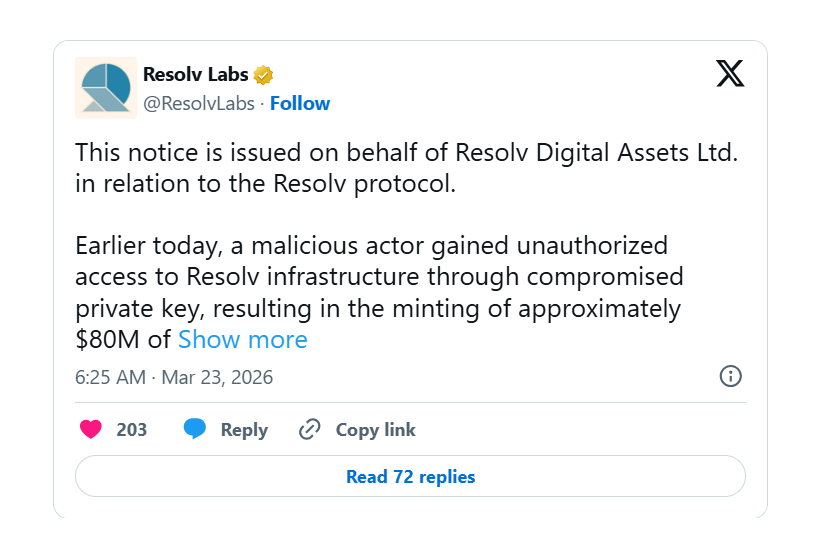 “1달러 스테이블코인이 27센트로 붕괴”…리졸브 USR 해킹