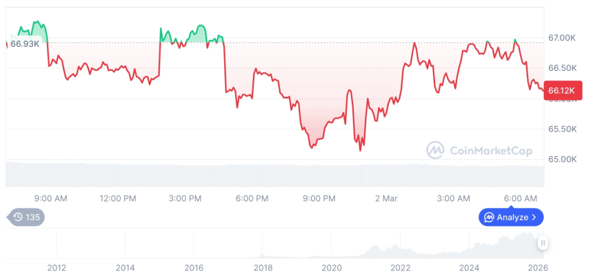  [저녁 시세브리핑] 암호화폐 시장 혼조세… 비트코인 66,217달러, 이더리움 1,944달러