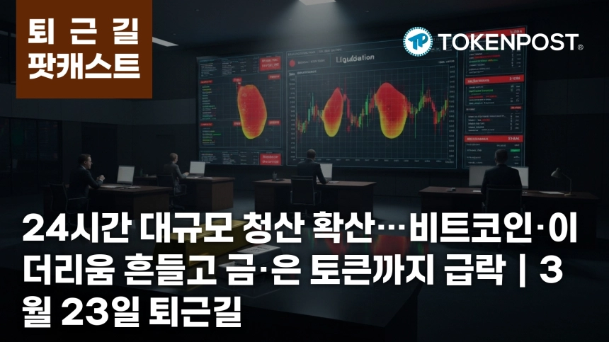 3월 23일 퇴근길 팟캐스트 — 24시간 레버리지 청산 확산, 금·은 연동 토큰까지 급락…CFTC·SEC 가이드라인도 발효