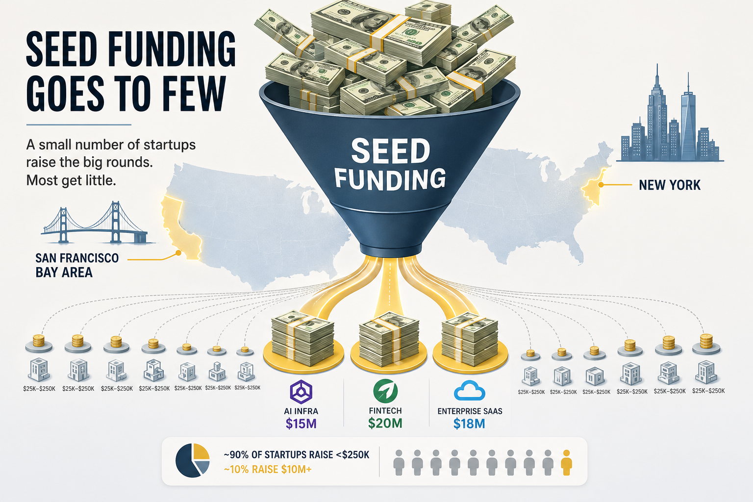 미국 시드 투자 커졌지만…자금은 ‘대형 라운드·베이 지역’에 쏠렸다