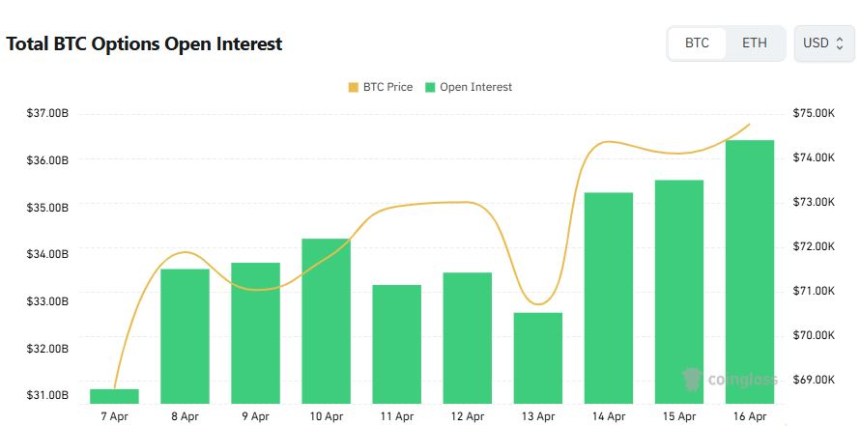 [비트 옵션 데일리] 미결제약정 증가세 유지...5월 만기 7.4만 달러 풋 거래 최다