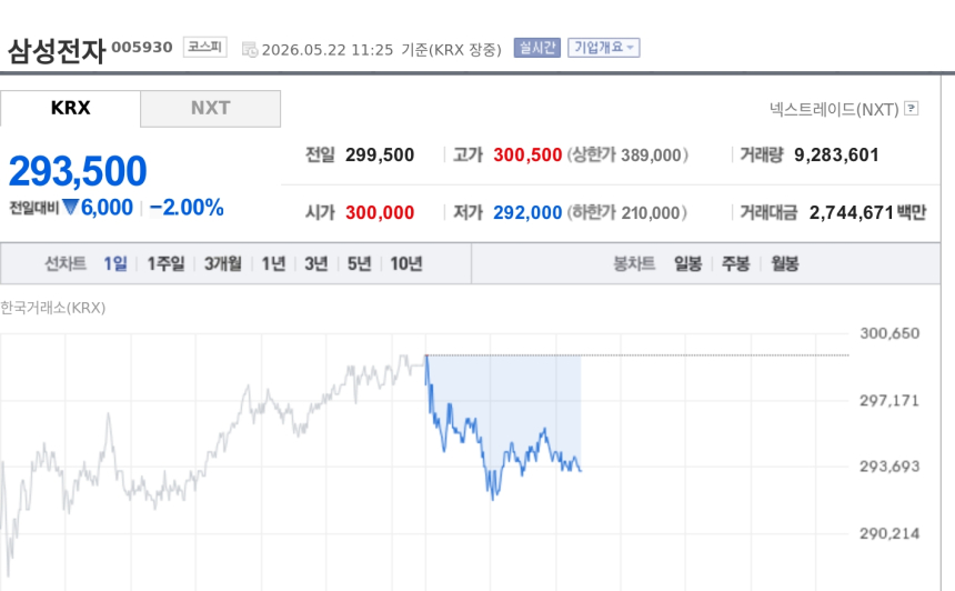 [특징주] 삼성전자·SK하이닉스 동반 약세…30만원 돌파 뒤 차익실현에 숨 고르기