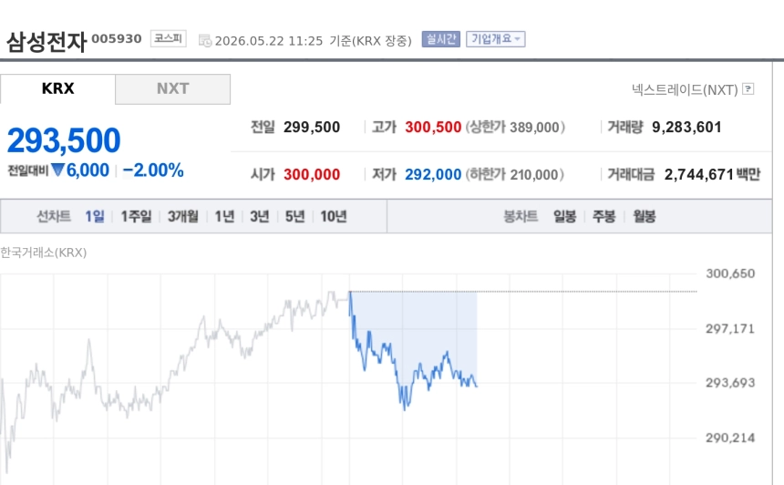 [특징주] 삼성전자·SK하이닉스 동반 약세…30만원 돌파 뒤 차익실현에 숨 고르기