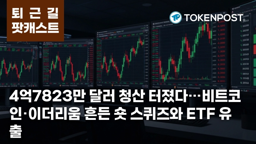 5월 26일 퇴근길 팟캐스트 — 4억7823만 달러 청산에 숏 스퀴즈 확산, ETF 유출과 고래 이동까지 겹쳤다