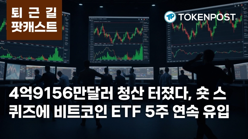 5월 4일 퇴근길 팟캐스트 — 4억9156만달러 청산, 숏 스퀴즈 속 비트코인 ETF 5주 연속 유입