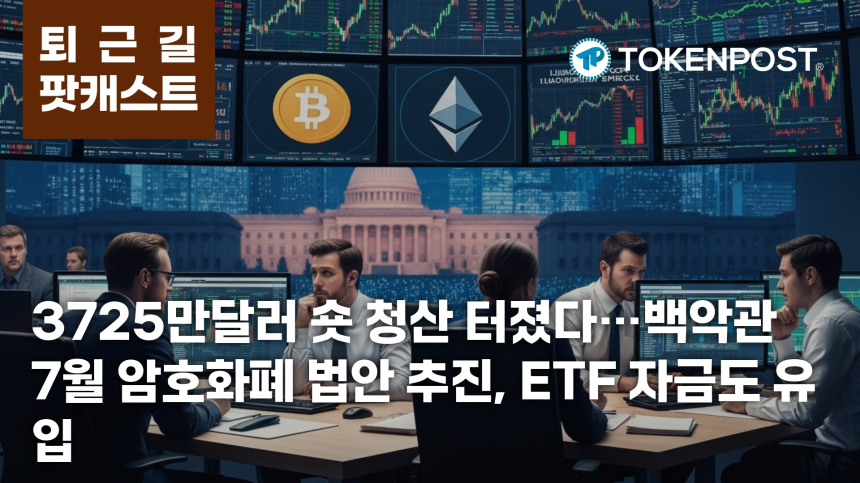 5월 7일 퇴근길 팟캐스트 — 3725만달러 숏 청산, 백악관 7월 암호화폐 법안 추진