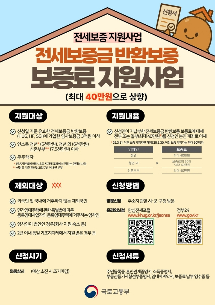 양주시, 전세보증금 미반환 문제 해결 위해 최대 40만원 보증료 지원