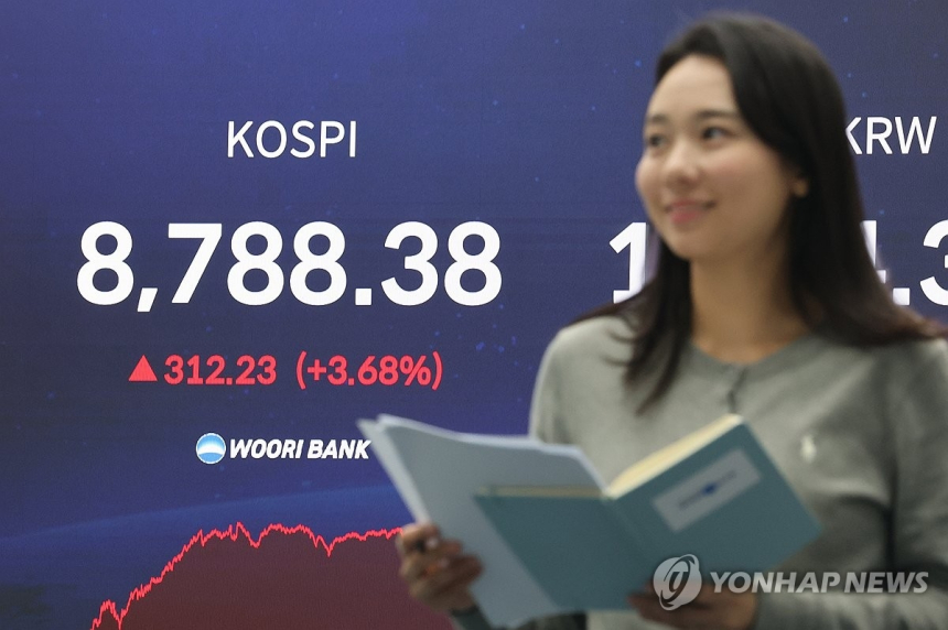 코스피 8,788.38로 사상 최고치 경신…'9천피' 기대감 고조
