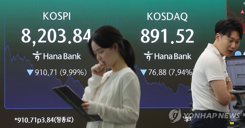 코스피 10% 급락, 사이드카·서킷브레이커 동시 발동