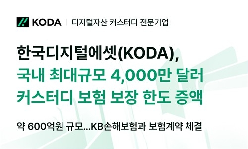 한국디지털에셋, KB손해보험과 573억 원 규모 가상자산 보험 계약 체결