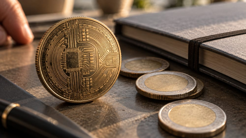 유럽 증권거래소 앞 비트코인 상품 안내판 / TokenPost.ai (macro)